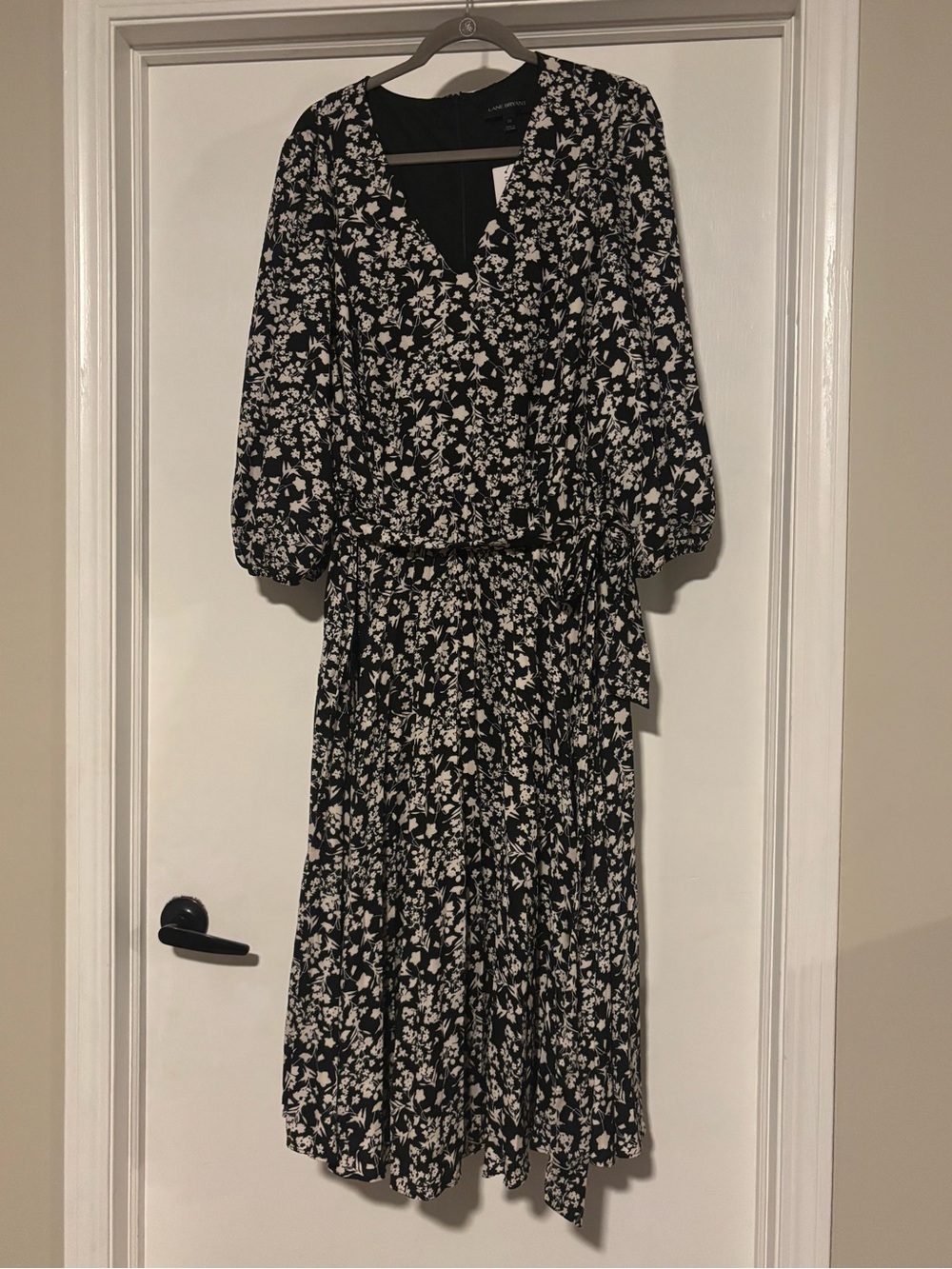 Lane Bryant Black and White Floral Midi Wrap Dress